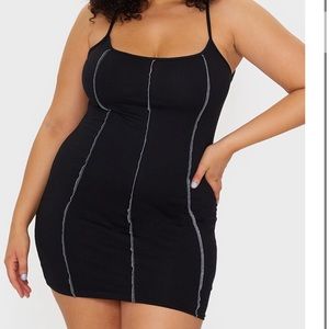 Plus black contrast stitch bodycon dress